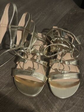 Women's Metallic Gold Lace-Up Sandals